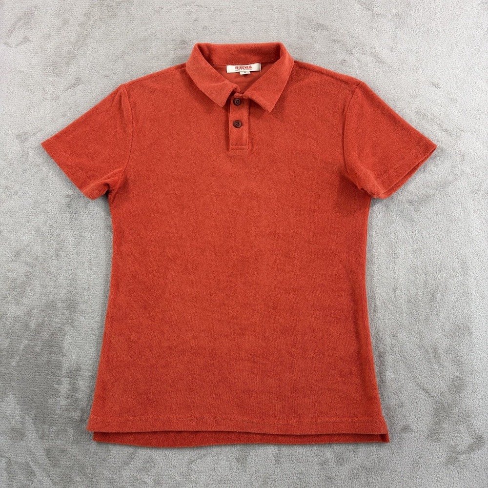 Birdwell Beach Britches Terry Cloth Polo Shirt in Rust Orange Men Medium USA